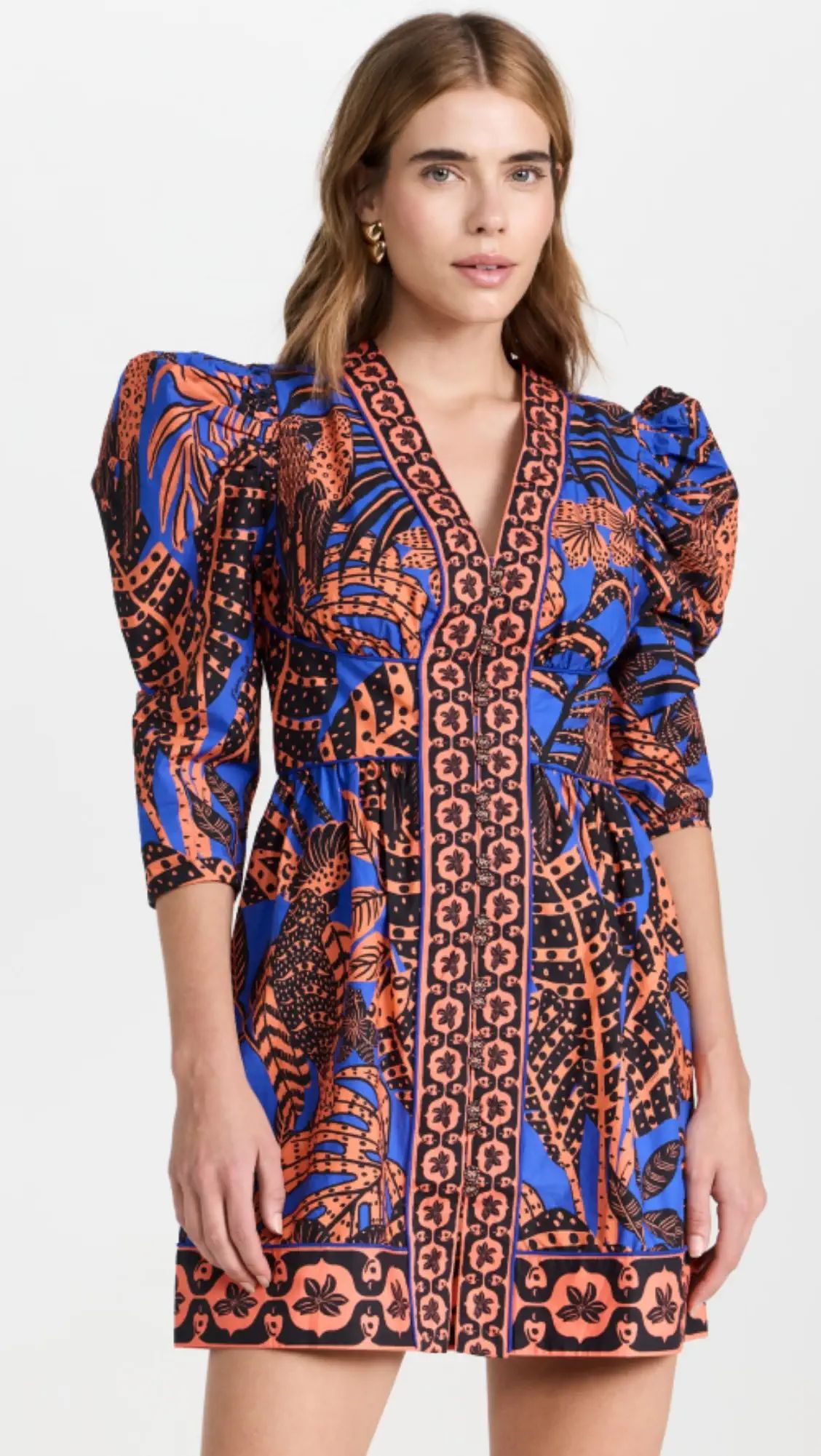 FARM Rio Tropical Gold Blue Short Sleeve Mini Dress | Shopbop | Shopbop