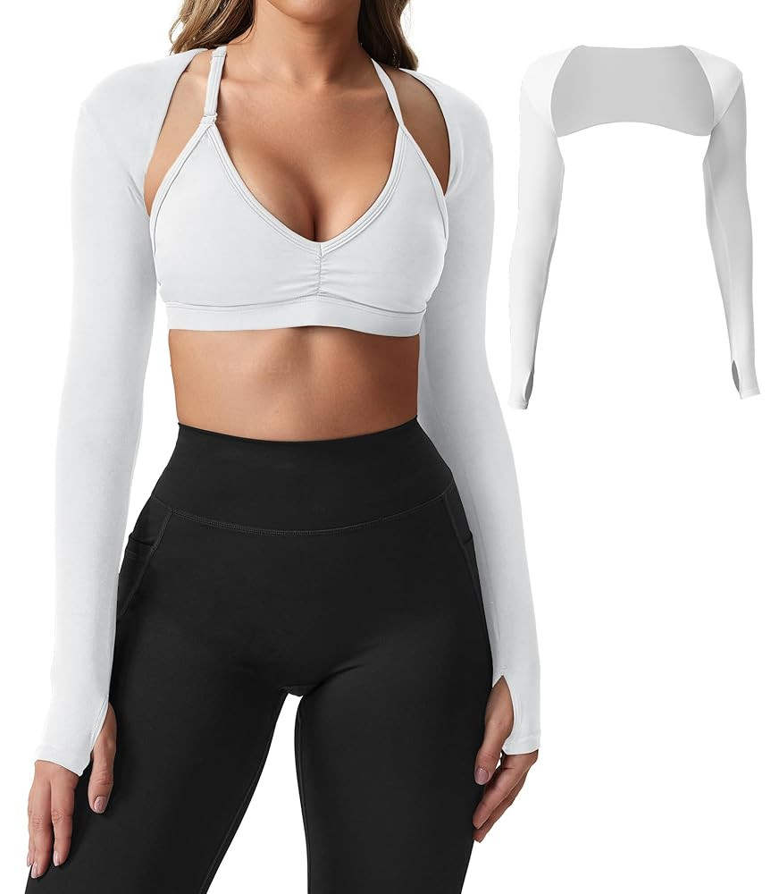 YEOREO Women Crop Top Long Sleeve Bolero Open Front Workout Cropped Shirts Sports Shrug | Amazon (US)