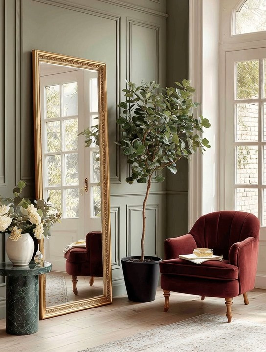 Luxury doesn’t always need an entire room. Sometimes, one beautifully considered corner is enough.

This is the Elegant & Driven formula for creating a luxurious corner with just a few intentional pieces: start with an antique gold floor mirror to bring reflection, height and timeless elegance. Add a rich burgundy velvet chair for that beautiful depth of color and softness, then bring in an oversized indoor tree to balance the richness with something natural and alive.

And that emerald green marble side table? That’s the unexpected detail. The natural stone introduces another layer of color, texture and cool grounding energy without adding clutter.

Gold. Burgundy. Emerald. Greenery. Natural stone. These are bold elements, but when used intentionally, they feel sophisticated rather than overwhelming.

Have an empty corner? Don’t fill it. Design it.

Shop the pieces from our edit to recreate the look.

#ElegantHome #LuxuryDecor #BurgundyVelvet #ElegantAndDriven 

 #LTKHome