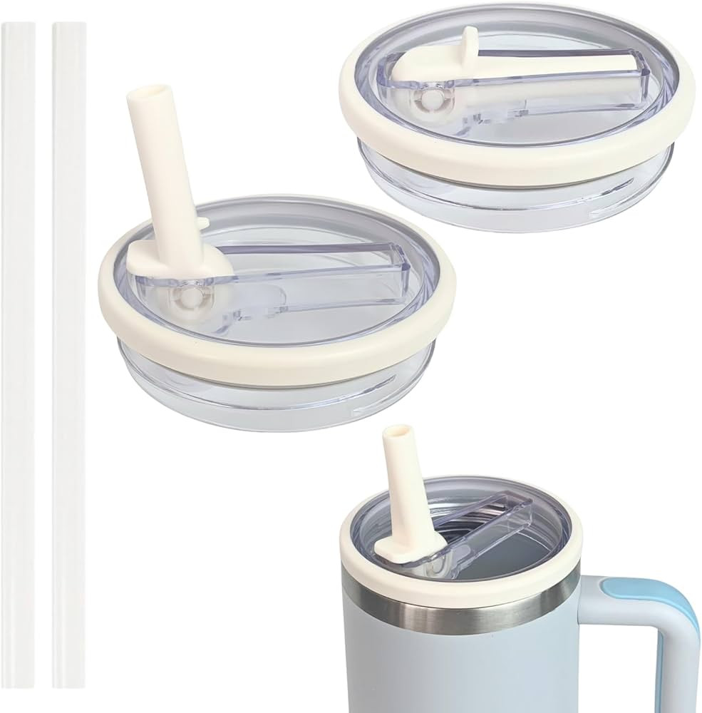 2 Pack 40 oz Tumbler Flip Straw Lid Replacement Compatible with Stanley Quencher, Leak-Proof Spla... | Amazon (US)