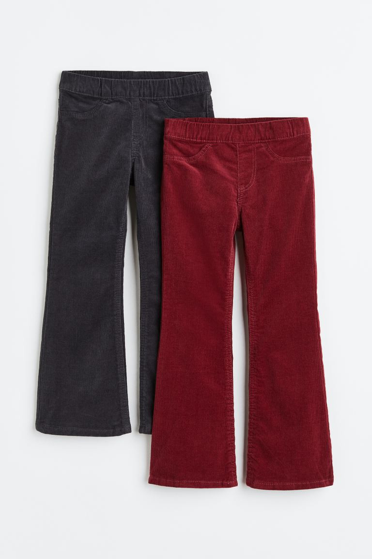 2-pack Flared Pull-on Corduroy Pants - Dark gray/dark red - Kids | H&M US | H&M (US + CA)