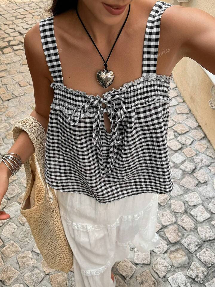 Women's Solid Color Plaid Strap Minimalist Fashion Casual Daily | SHEIN