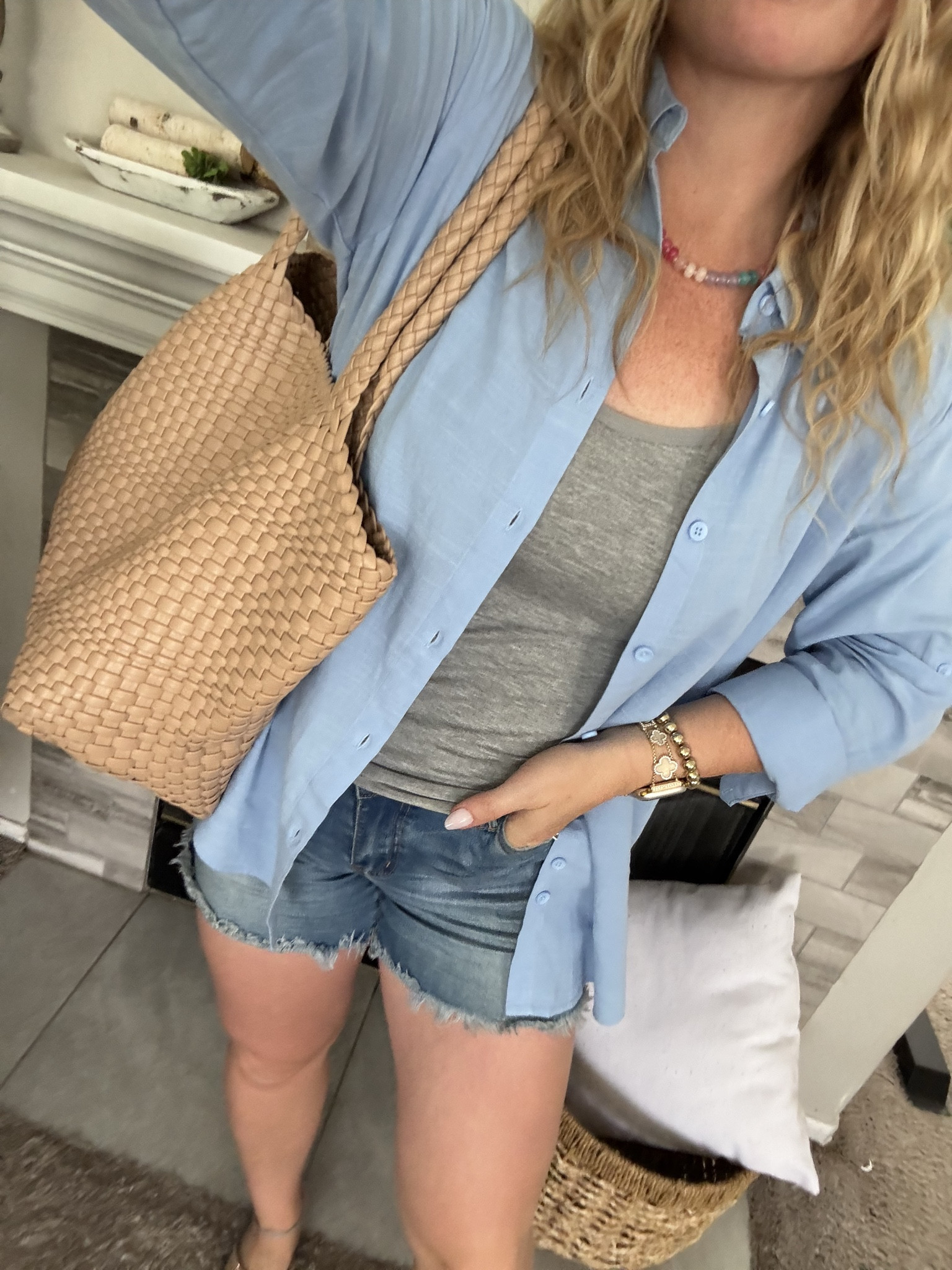 Summer ootd from amazon — cami tank top with built in bra, light blue cotton button down shirt, denim shorts, and oversized tote bag







Size 6/8 summer outfit ideas, midsize summer outfit, casual summer style, effortless everyday style, Amazon fashion midsize, petite Amazon fashion, coffee run outfit, SAHM outfits for summer

#LTKootd #LTKSaleAlert #LTKPetite