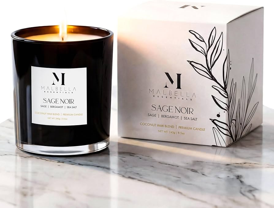 Sage Noire Luxury Scented Candle for Women & Men | 8.5 oz Hand-Poured Coconut Wax Blend | Modern ... | Amazon (US)