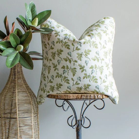 Custom Designer Linen Blue and Green Botanical Leaf Pillow | Etsy | Etsy (US)