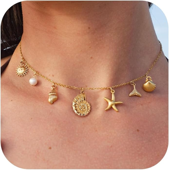 HUASAI Charm Necklace for Women Dainty Gold Paperclip Chain Necklace Trendy Star Bow Necklace Wes... | Amazon (US)