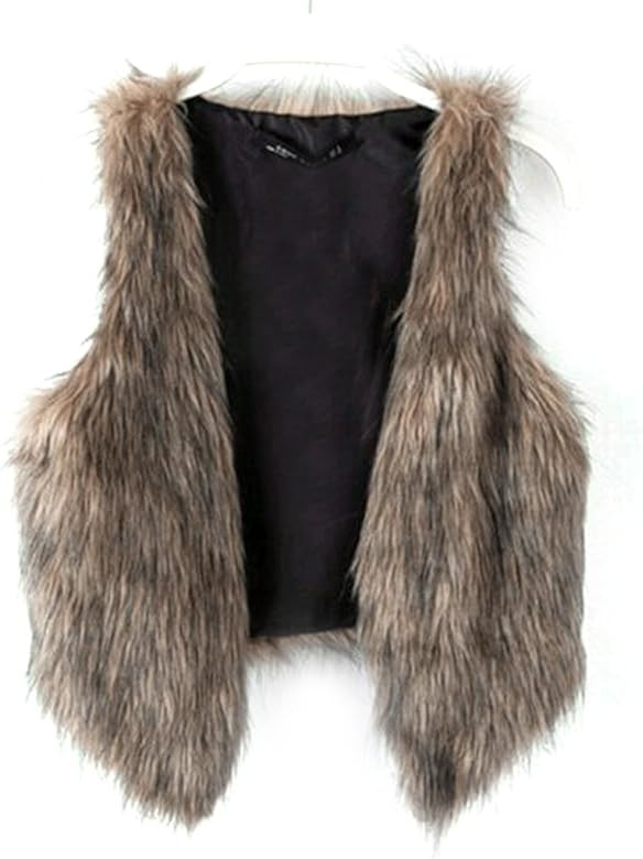 Fashion Women Faux Fur Waistcoat Short Vest Jacket Coat Sleeveless Outwear | Amazon (US)