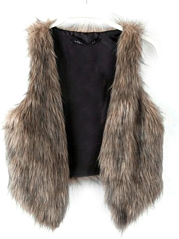Fashion Women Faux Fur Waistcoat Short Vest Jacket Coat Sleeveless Outwear | Amazon (US)