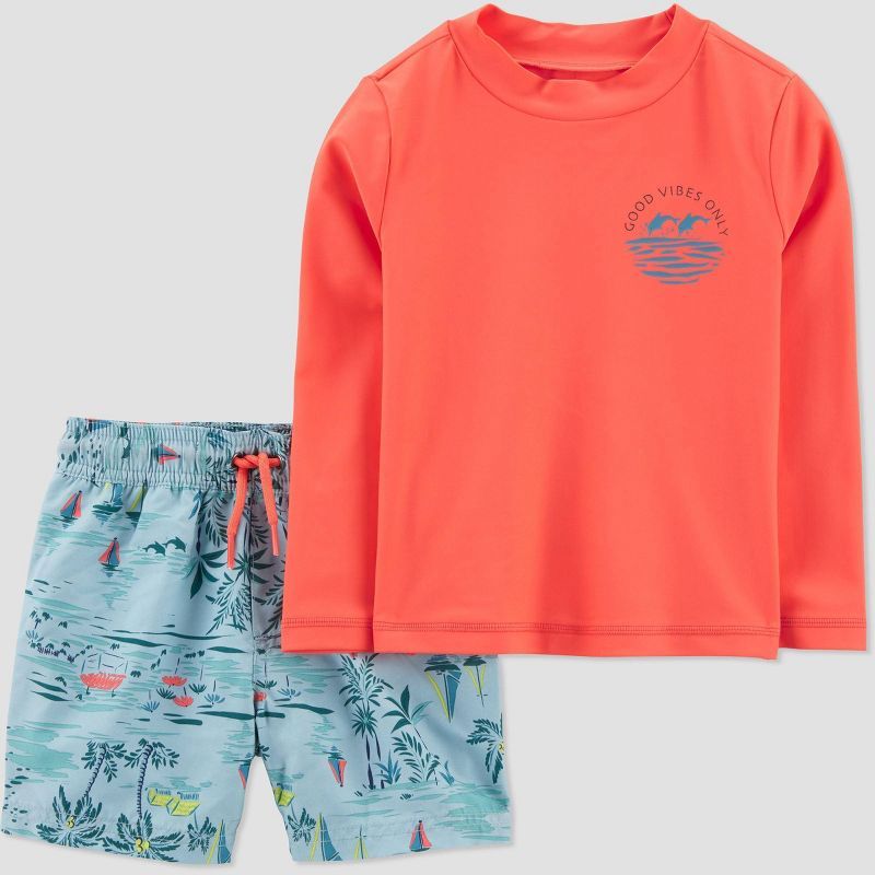 Carter's Just One You® Toddler Boys' 2pc Scenic Rash Guard Set - Orange | Target