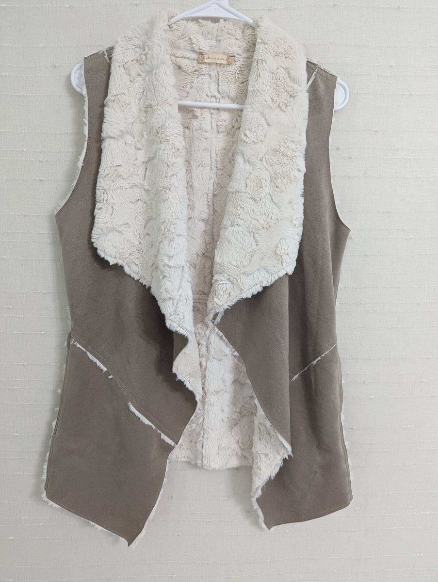 altar'd state Vest Medium Vest Faux Leather And Fur Open Front Waterfall | eBay US