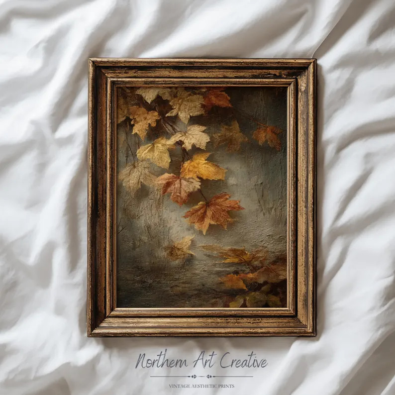 Vintage Fall Leaves Painting, Rustic Autumn Wall Art (Digital Download) | Etsy (Global)
