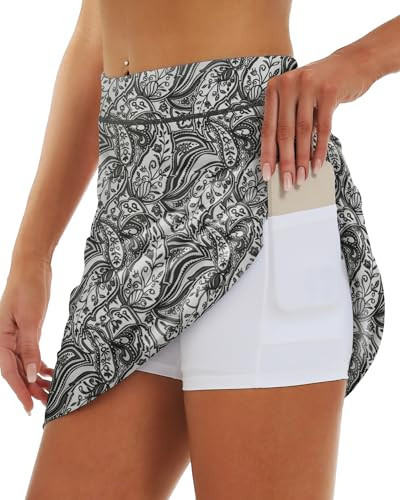 Stelle Women's Athletic Skorts 17" Golf Skirts Inner Shorts Tennis Skort with 2 Pockets Running Sports Pickleball Skirt(Black Paisley Print,M) | Amazon (US)