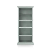 Cameo Blue Grey Open Bookcase with Full Crown | Crate and Barrel | Crate & Barrel