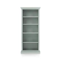 Cameo Blue Grey Open Bookcase with Full Crown | Crate and Barrel | Crate & Barrel