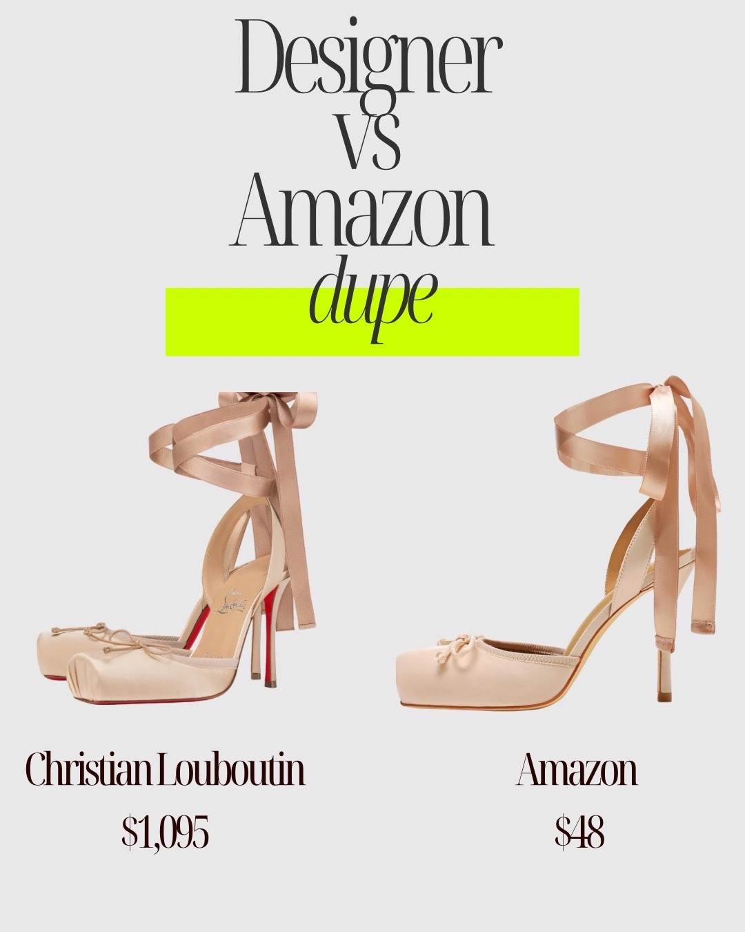 These are the infamous Becca Bloom wedding shoes 😍🩰 and their Amazon dupes 

Designer dupes, louboutin heels, ballerina heels, amazon dupes 

#LTKStyleTip #LTKFindsUnder50 #LTKShoeCrush