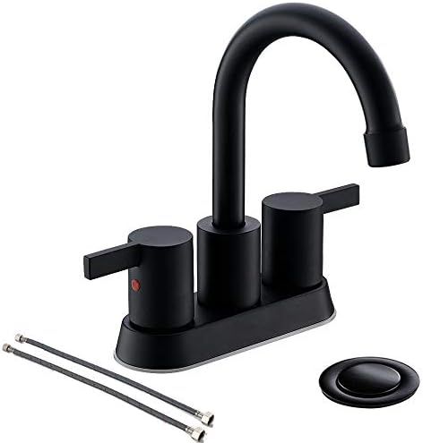 4 Inch 2 Handle Centerset Matte Black Lead-Free Bathroom Faucet, with Copper Pop Up Drain and 2 W... | Amazon (US)