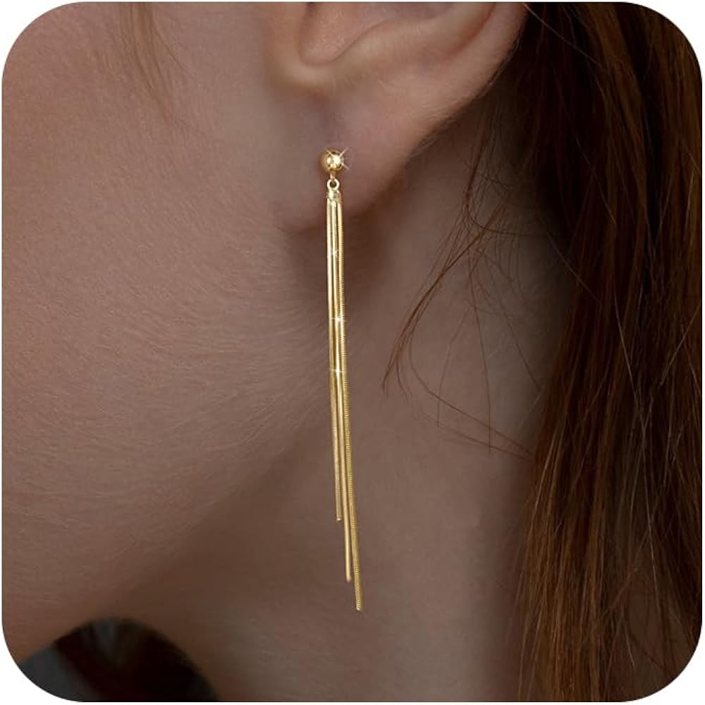 NECOCY Christmas Gift 14K Gold/Silver Plated Dangle Earrings for Women Dainty Long Hanging Chain ... | Amazon (US)