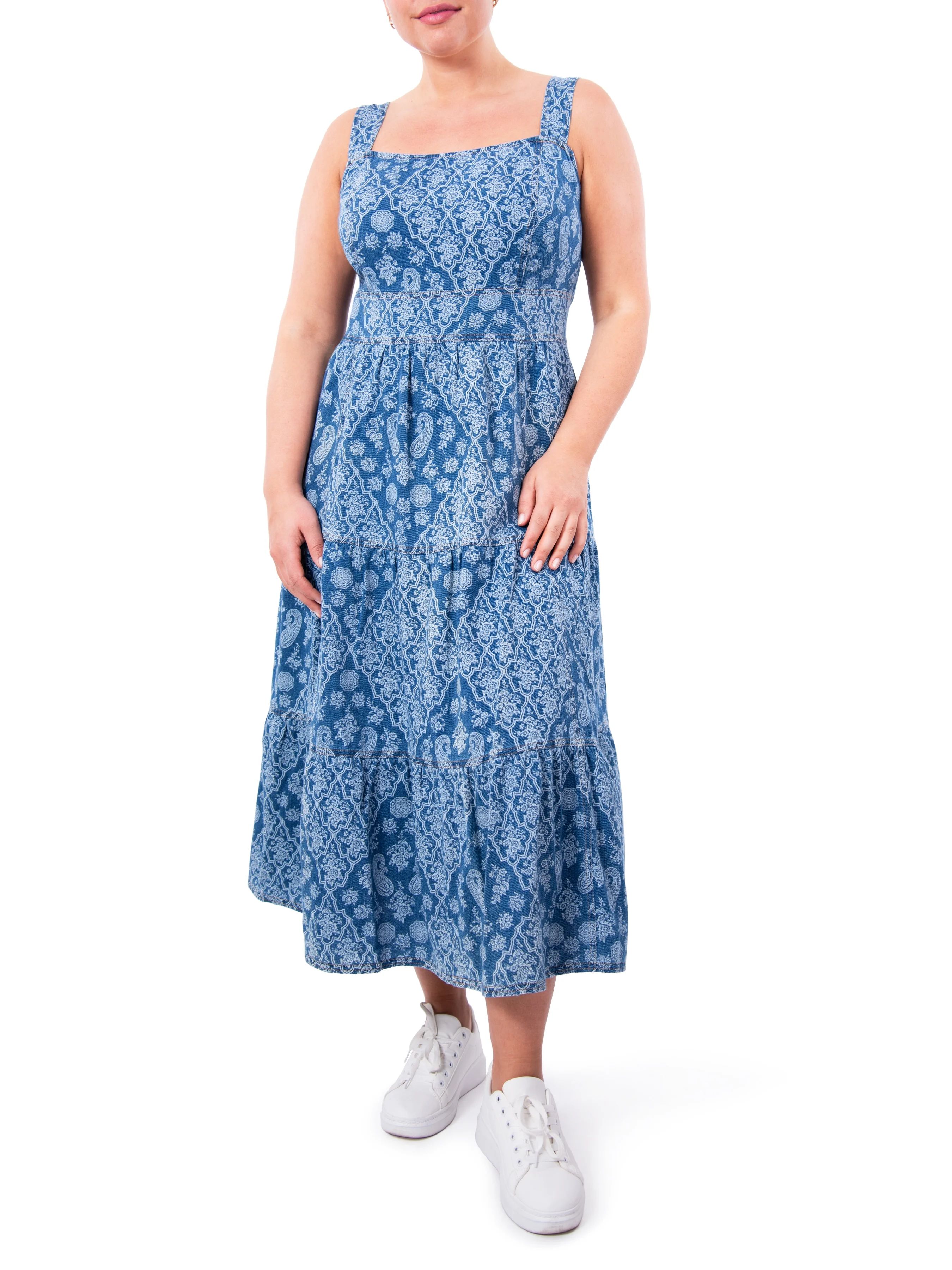 Nine.Eight Women's and Women's Plus Sleeveless Denim Midi Dress, Sizes XS-4X - Walmart.com | Walmart (US)