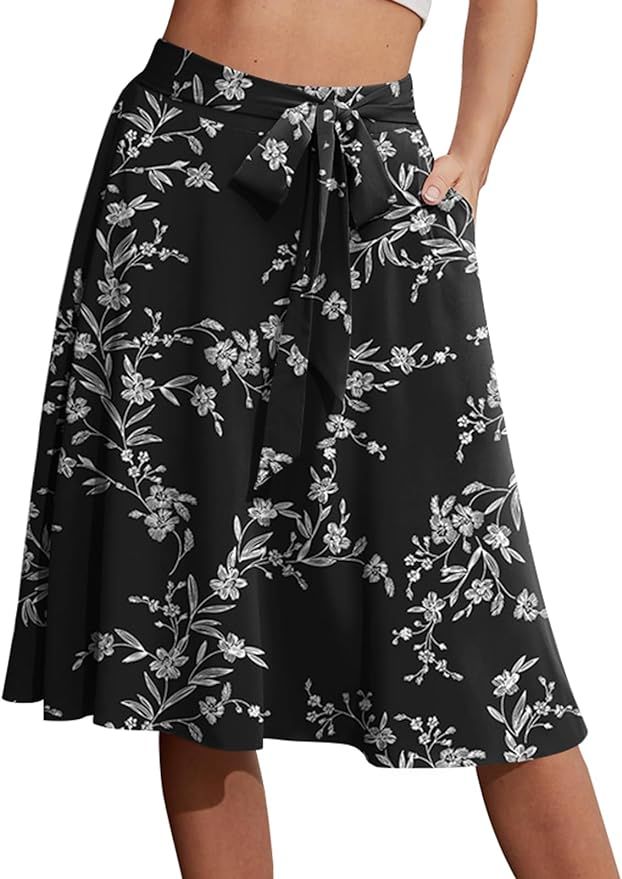 Yincro Women's A-Line Pockets Skirt High Waist Flared Midi Skirts | Amazon (US)
