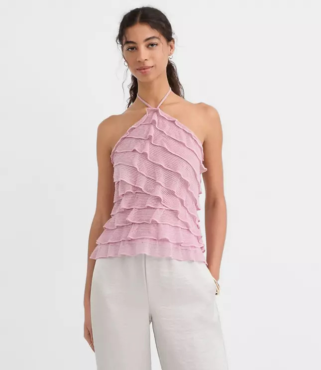 Mesh Ruffle Halter Top | LOFT