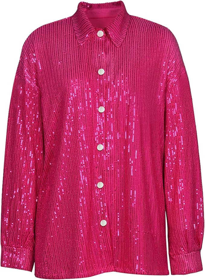 Women Sparkle Outfits Sequin Long Sleeve Blouse Shirt Top Glitter Long Loose Pants Bling Party Cl... | Amazon (US)