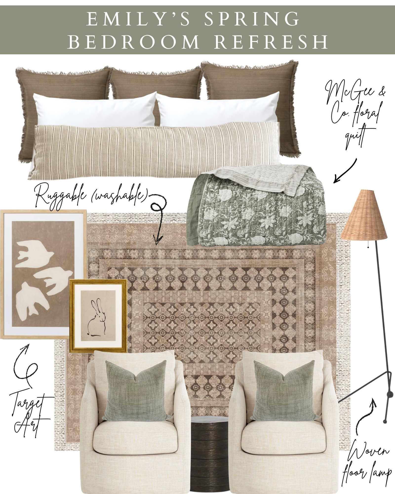 A little spring refresh in our bedroom 🌿
I didn’t overhaul anything big — just layered in soft greens, a light floral quilt, fresh pillows, and a washable rug to brighten the whole space without changing the overall look I love. It’s amazing how a few simple textures and tones can make the room feel calm, airy, and perfectly ready for spring.

Simple swaps, big impact. 🤍
Which detail should I keep for summer too?

#LTKHome #LTKSaleAlert #LTKSeasonal