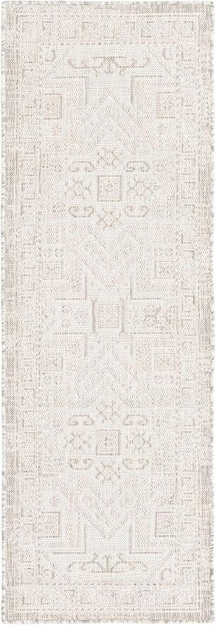 Rugs.com Outdoor Aztec Collection Rug – 6 Ft Runner Light Gray Flatweave Rug Perfect for Hallwa... | Amazon (US)