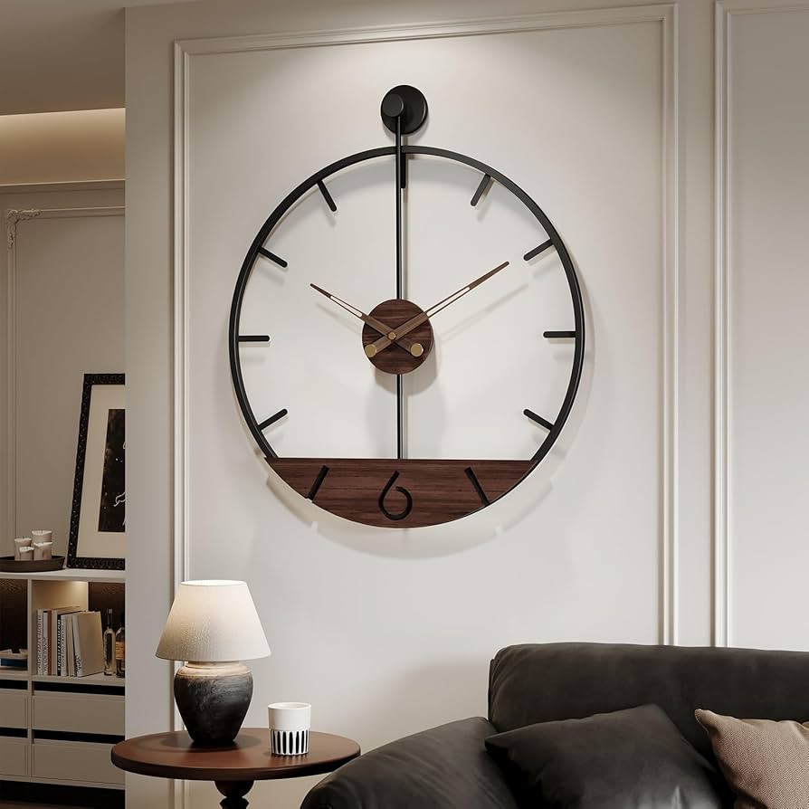 Cuspin Extra Large Wall Clock 36 Inch Modern Black Metal Clock with Walnut Wood Dial, Silent Non-... | Amazon (US)