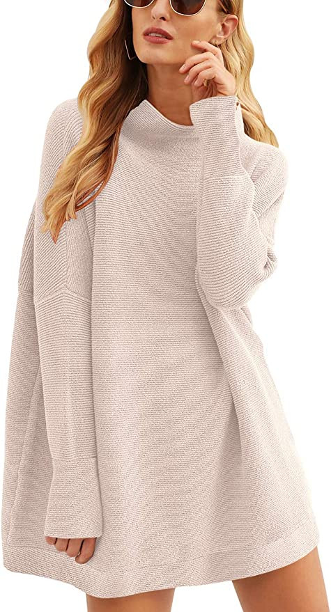 Calbetty Womens Turtleneck Batwing Sleeve Chunky Knit Pullover Sweater Tops Casual Oversized Tuni... | Amazon (US)