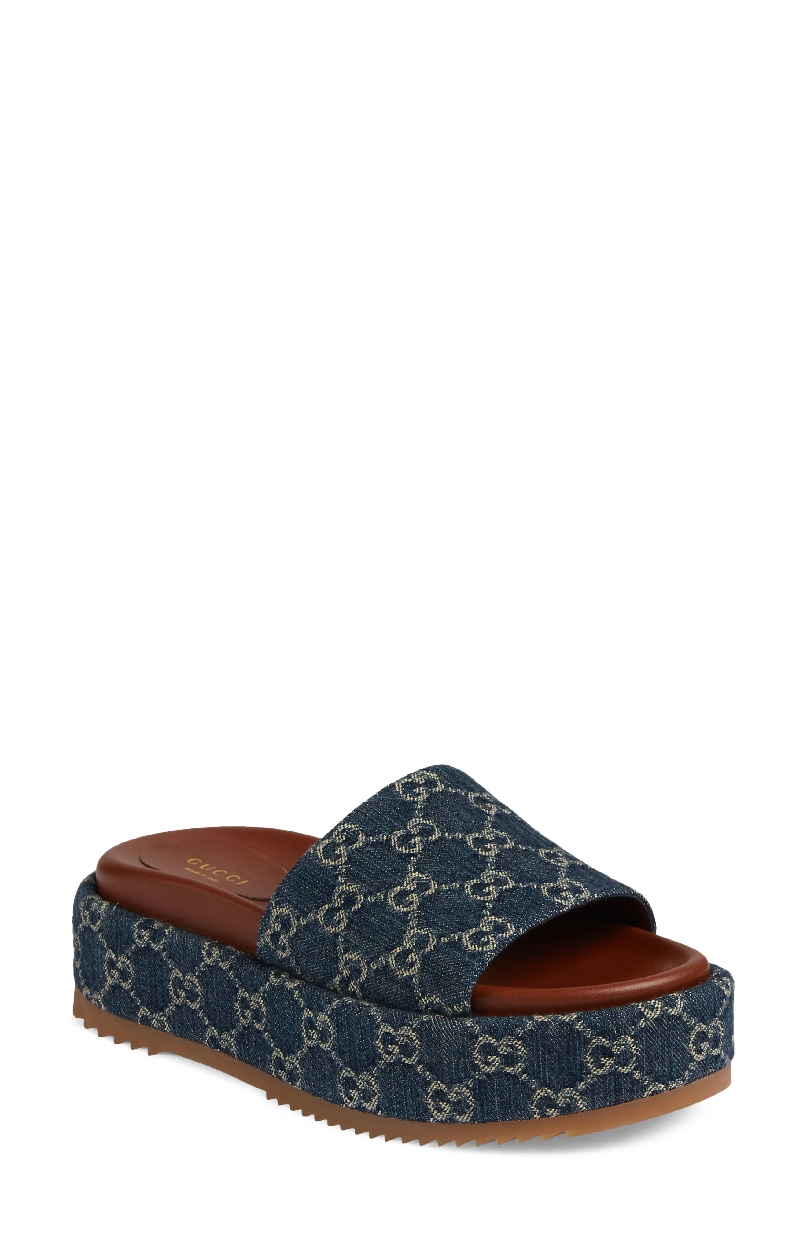 Gucci Angelina GG Logo Platform Slide Sandal, Size 8.5Us in Blue Tea at Nordstrom | Nordstrom