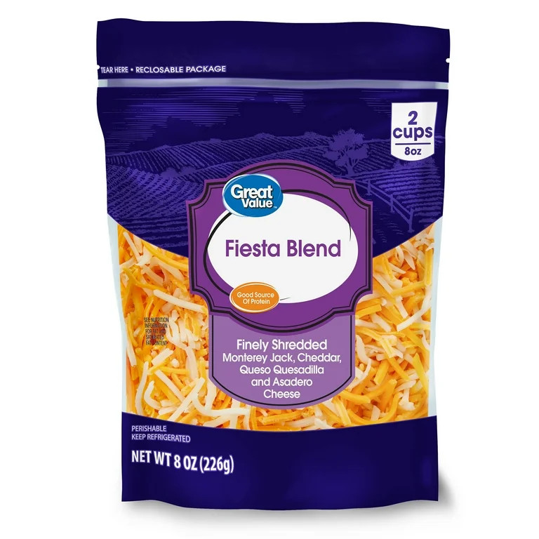 Great Value Fiesta Blend Finely Shredded Cheese, 8 oz Bag | Walmart (US)