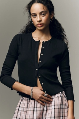 Pilcro Long-Sleeve Ruffle-Hem Cardigan Sweater | Anthropologie (US)