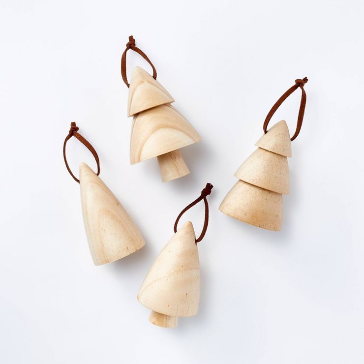 Set of 4 Wood Tree Ornaments - Threshold&#8482; designed with Studio McGee | Target