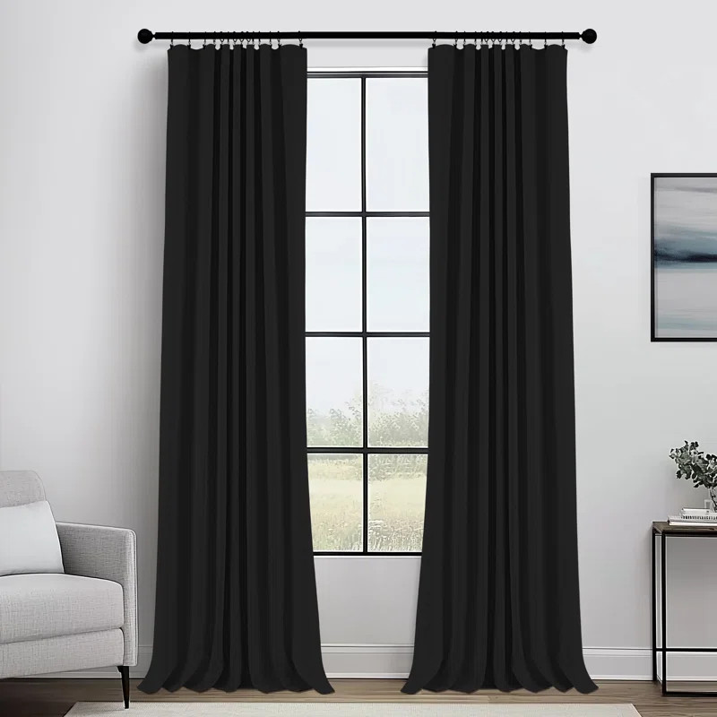 Wade Logan® Birglinde Faux Linen Textured Thermal 100% Blackout Curtains for Bedroom Living Room... | Wayfair North America