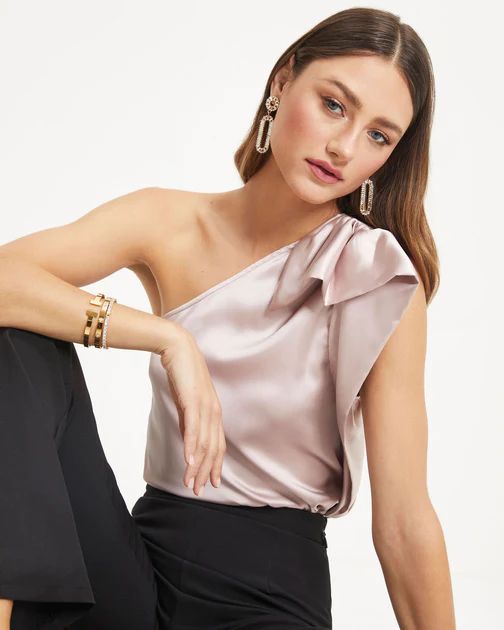 Malani Satin One Shoulder Top - Champagne - SALE | VICI Collection