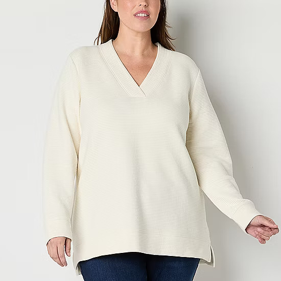 St. John's Bay Plus Womens V Neck Long Sleeve Tunic Top | JCPenney