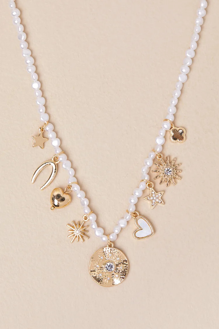 Laeta Gold and White Pearl Charm Necklace | Lulus