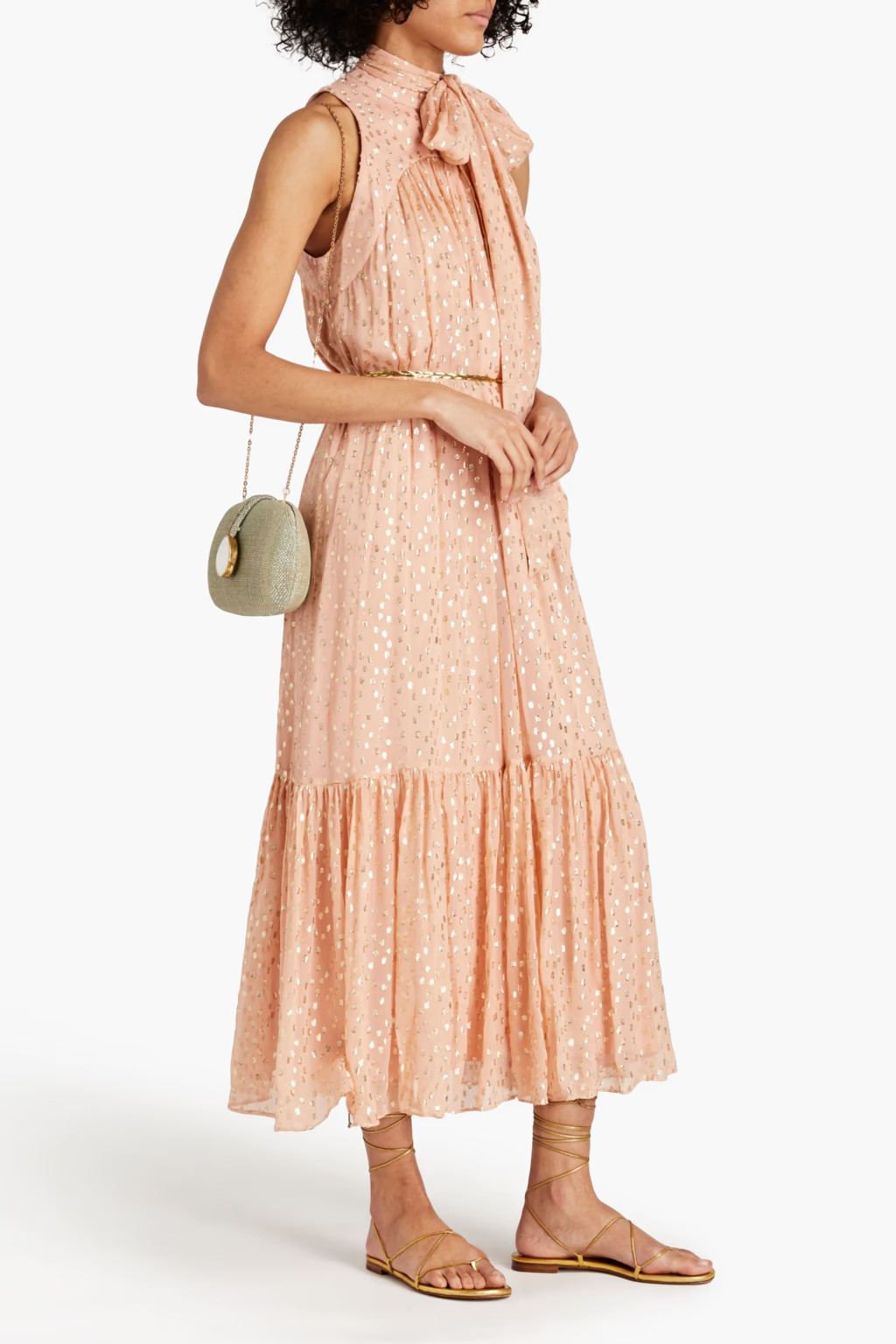 Pussy-bow metallic fil coupé silk-crepon midi dress | The Outnet (US and CA)