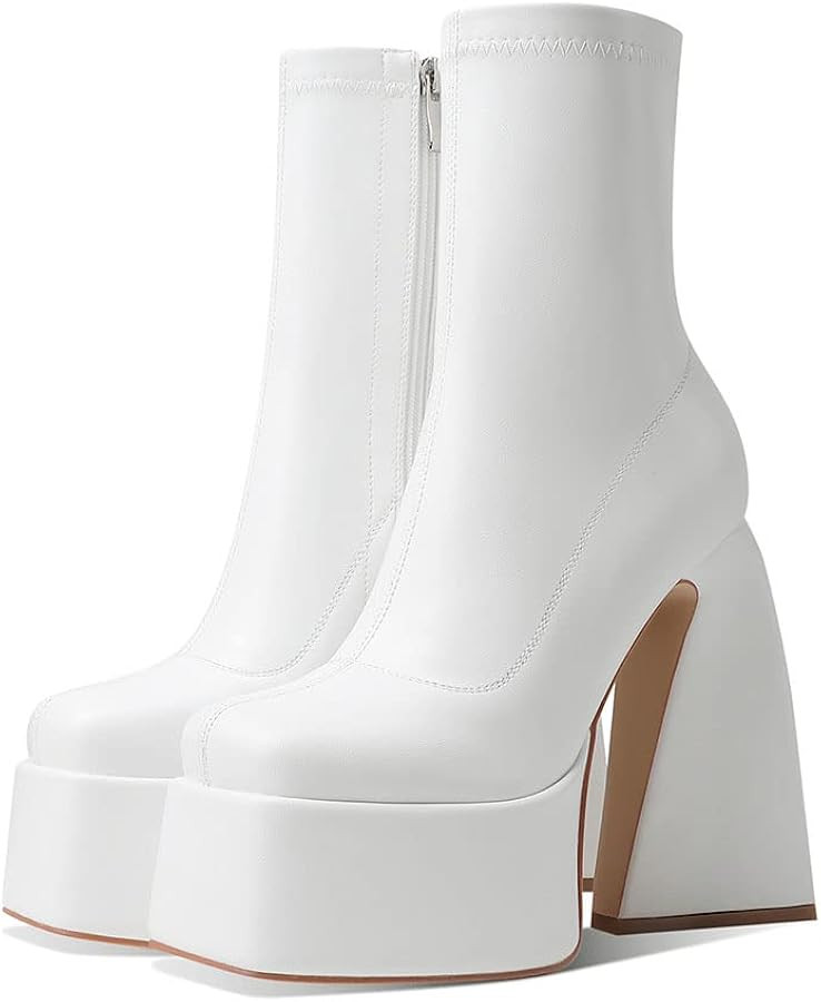 Uacllcau Platform Boots for Women Mid Calf Boots Square Toe Chunky High Heel Boots Side Zipper An... | Amazon (US)