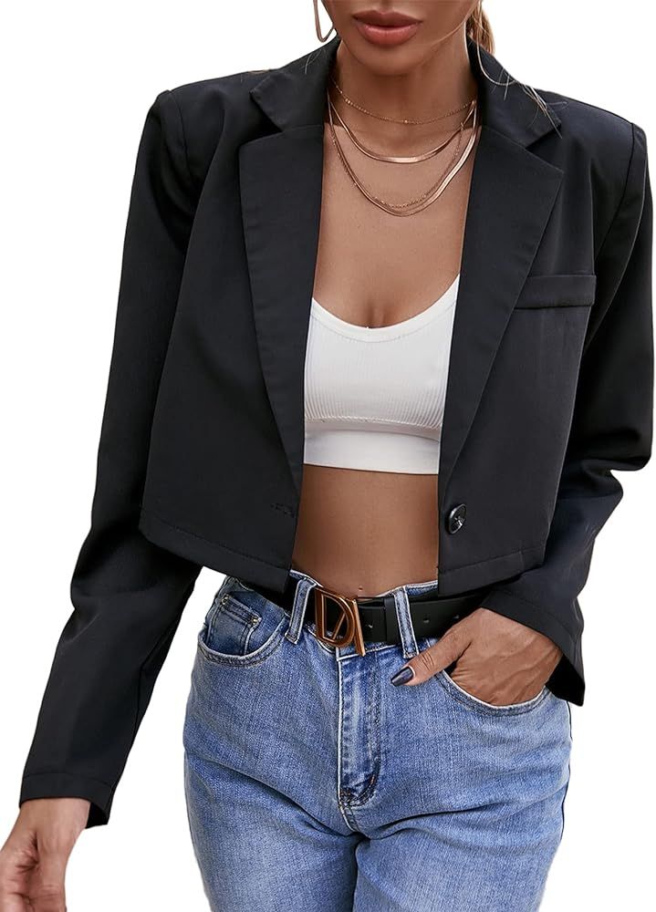 Milumia Women's Collarless Work Office Business Casual Cropped Blazer Jacket | Amazon (US)