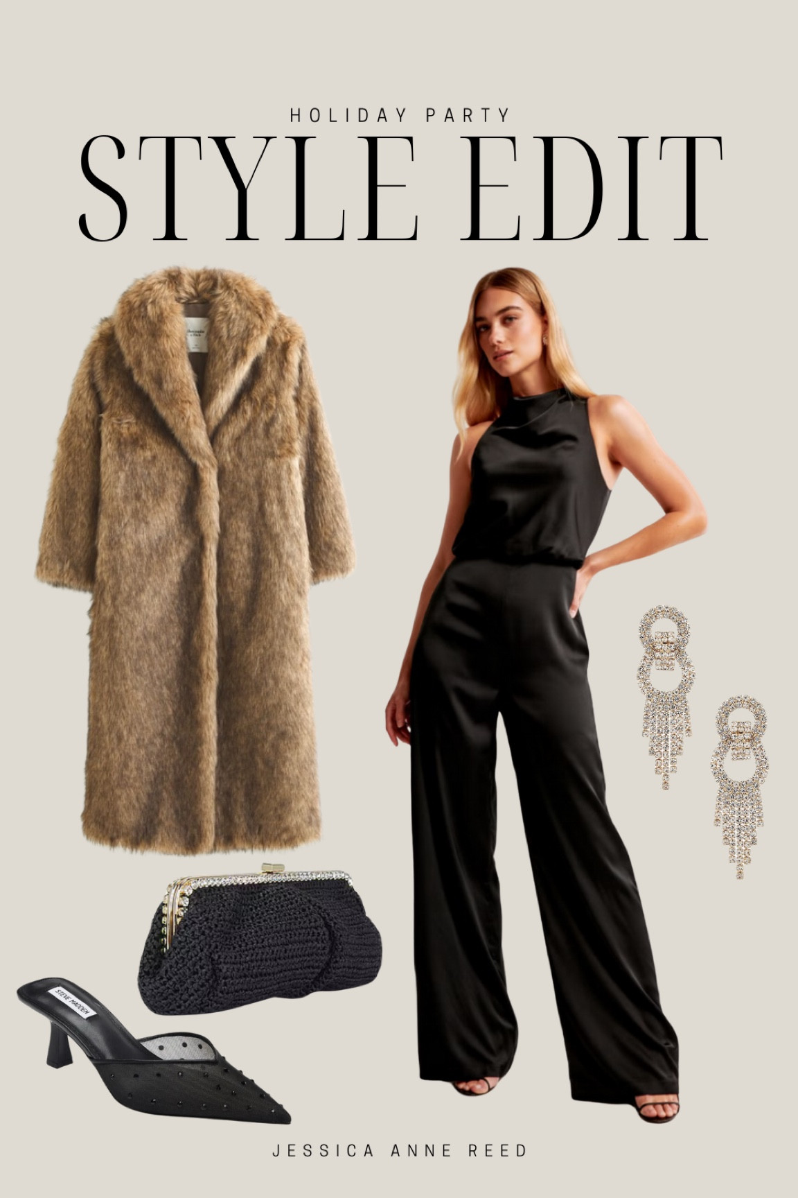 Holiday party, holiday outfit, sayin jumpsuit, faux fur coat, black mules, black clutch

#LTKParties #LTKStyleTip
