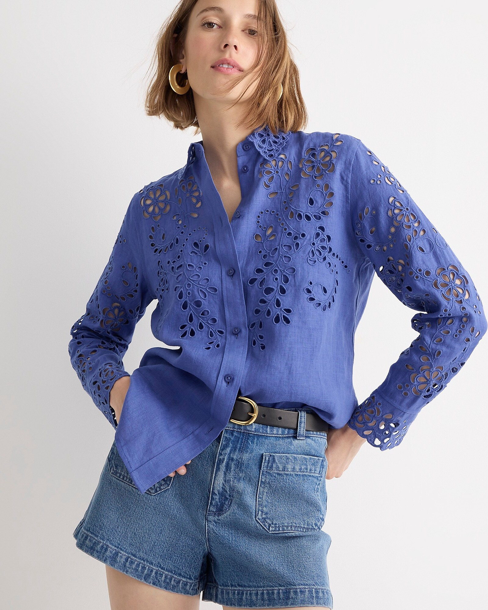 Collection classic-fit eyelet shirt in linen | J. Crew US