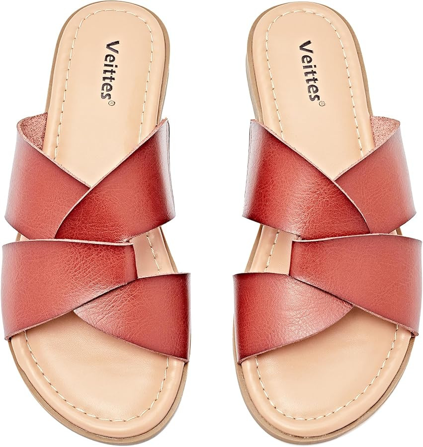 Veittes Women's Flat Slide Sandals - Comfort Casual Criss Cross Cute Flat Summer Shoes. | Amazon (CA)