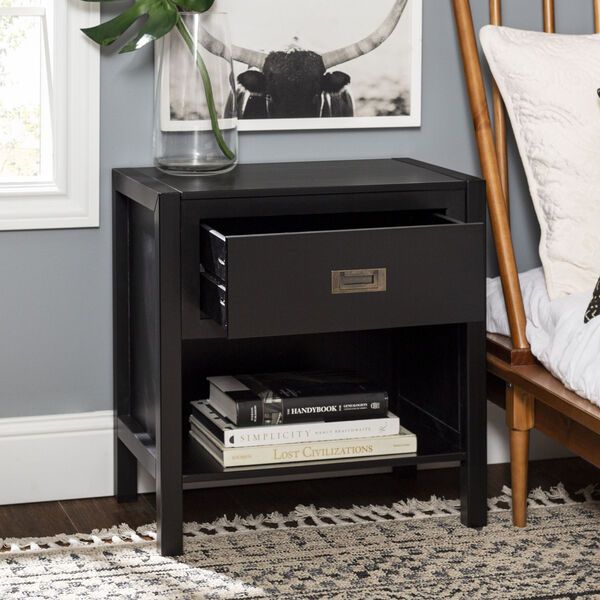 Lydia Black Nightstand with One Drawer | Bellacor