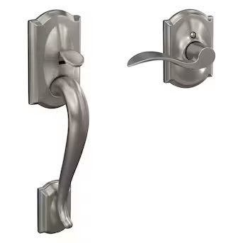 Schlage Camelot Satin Nickel Entry door handleset with Accent Lever | Lowe's