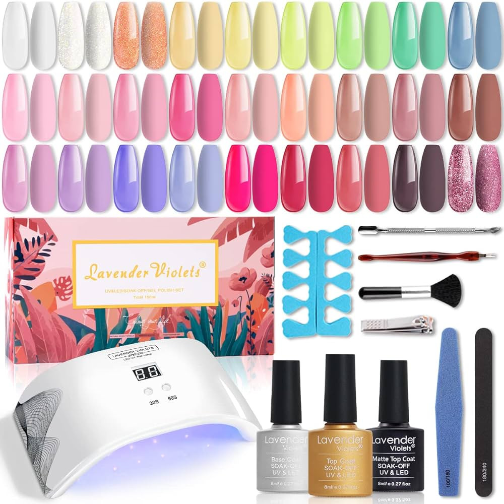 Lavender Violets 27+3 Colors Gel Nail Polish Kit with UV Light 24W Nail Dryer Pink Brown White Ge... | Amazon (US)
