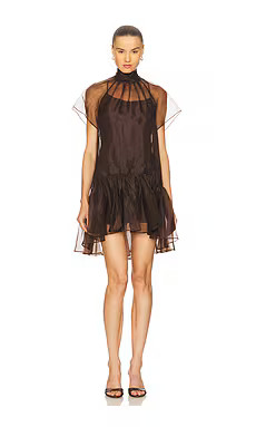 SIMKHAI Beaux Tiered Mini Dress in Chocolate from Revolve.com | Revolve Clothing (Global)