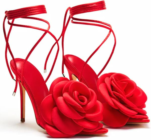 Women Kitten Heel Sandals Flower Ankle Strappy Stiletto Heel | Amazon (US)
