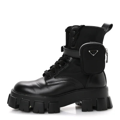 Spazzolato Rois Nylon Metal Triangle Logo Monolith Pouch Pocket 55mm Boots 40 Black | FASHIONPHILE (US)