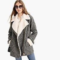 Oversized herringbone motorcycle jacket with sherpa-lined front | J.Crew US